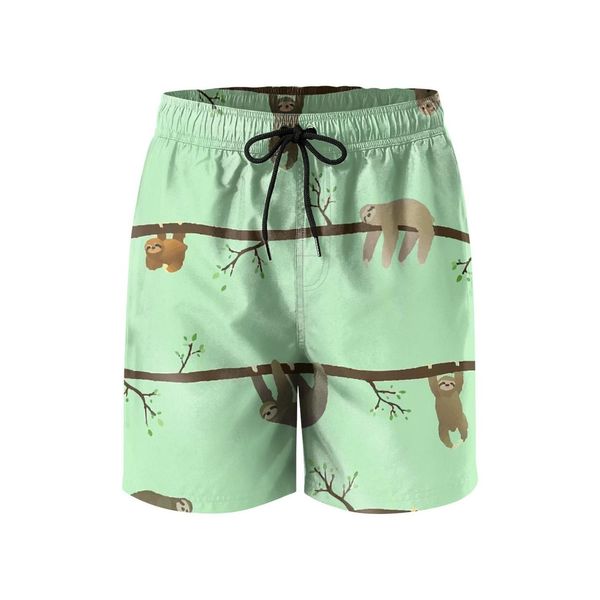 

men's swimming trunks lazy sloth sleeping on tree running quick dry board shorts custom the animal watercolor pattern cartoon sloth cut