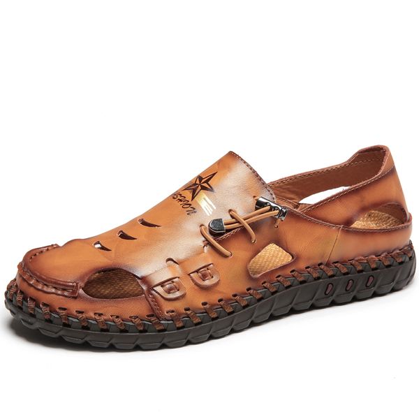 

mens casual shoes man beach sandals leather summer outdoor slippers male flip-flops man swim walk footwear sneakers size 38-46, Black