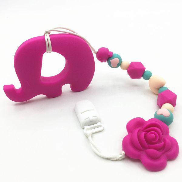 

silicone teething pacifier clips with safe abs flower beads silicone pacifier chain holder for nipples baby chew toys, Silver