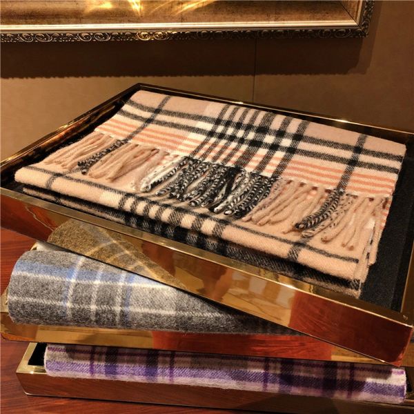 

2020 new brand real cashmere scarf soft thick warm luxury big size classic check infinity scarves fashion men's and women's scarf, Blue;gray