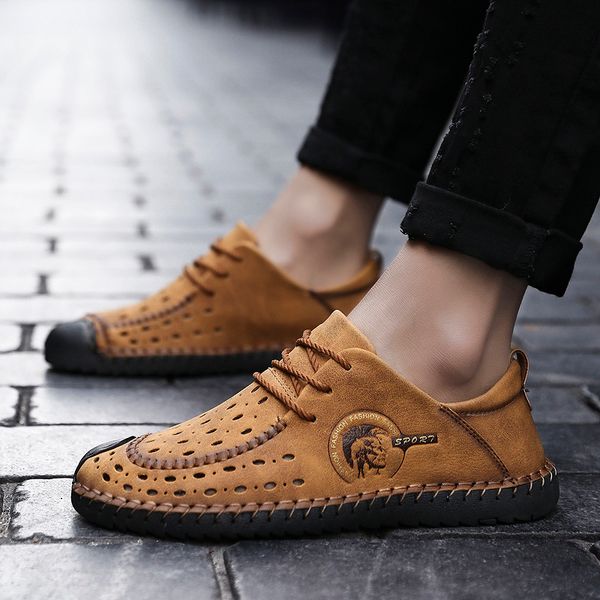 

man hollow casual shoes,walking shoes,cowhide shoes,bending resistance,anti-collision head,breathable,big size 38-46, Black