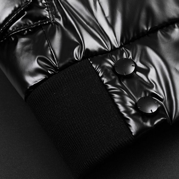 

newly 2019 fashion winter coats mens thermal thick coat snow male warm outerwear fashion pu leather glossy zipper down coat male, Black