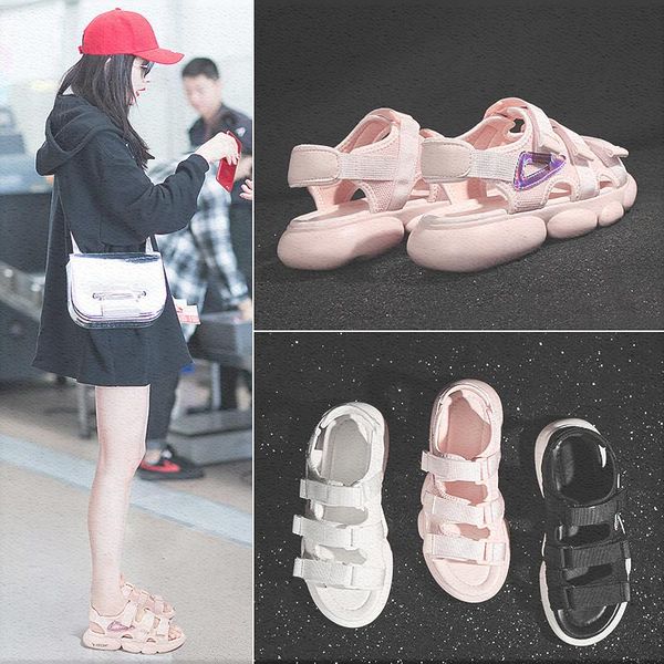 

2020 summer new sandals female ins tide fairy style student wild beach rome flat summer evening shoes, Black