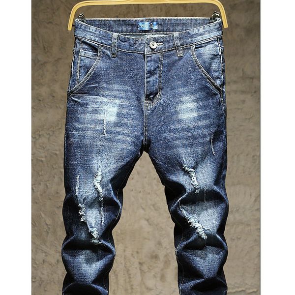 

ripped jeans men's trend large size loose fat people plus fat increase stretch pants male feet pants men big size jeans taoh, Blue