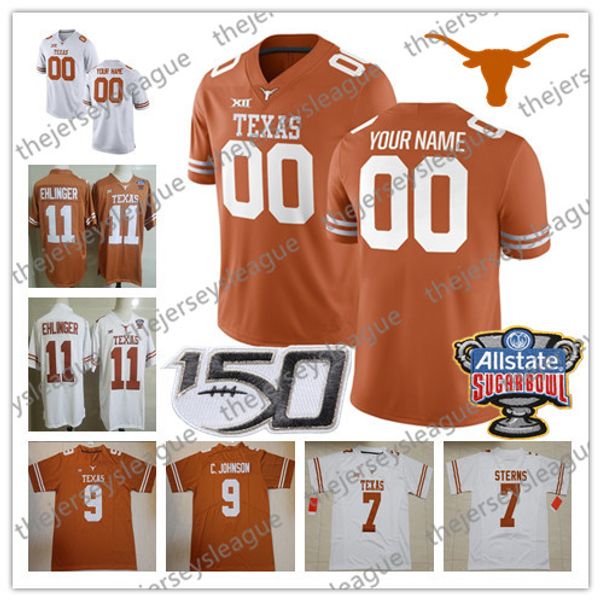 

2019 texas longhorns custom any name number orange white stitched 150th sugar bowl #11 ehlinger 7 sterns johnson young ncaa football jersey, Black;red