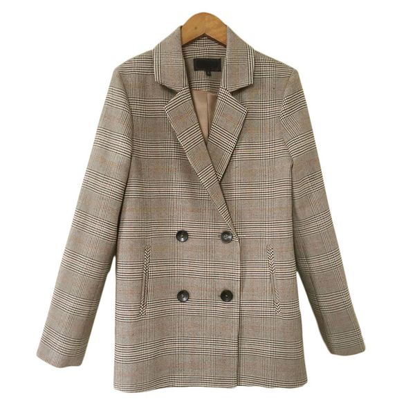 

folobe весна осень женщины пиджак плед корейская мода уличная причинная плед пальто двубортный офис дамы пиджак пальто, White;black