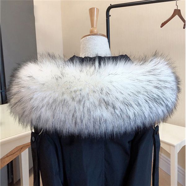 

1pc women's winter fashion faux raccoon fur collar scarf multicolor hooded coat fur collar decor shawl wrap neck warmer, Blue;gray