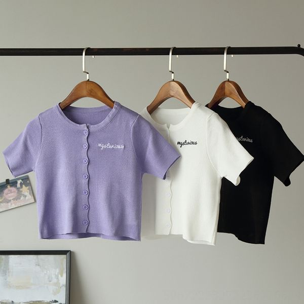 

omale] women's small english letter short knitted t-shirt 4024 [omale] women's small english letter embroidery embroidery short k, White