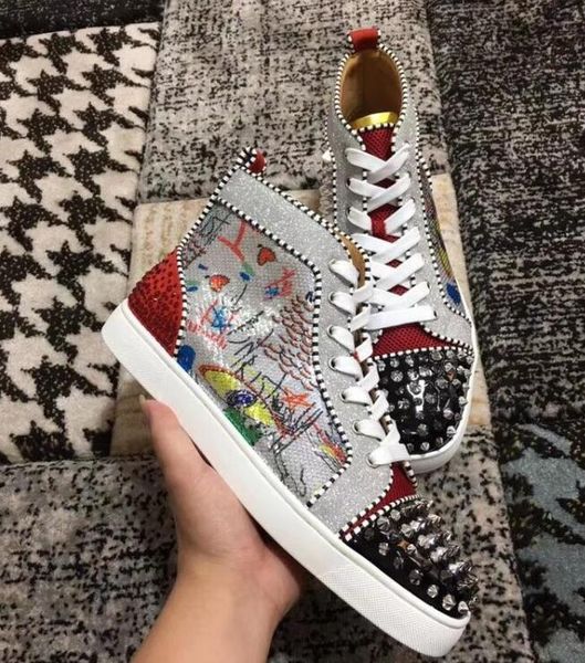 

red designer shoes studded spikes bottoms shoes 2020 flats genuine sneakers leather size lovers 35-47 mens womens qfgbi, Brown;gray