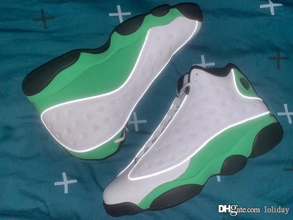 

new 2020 authentic air 13 lucky green man basketball shoes white black 3m reflective real carbon fiber sneakers with original box 7-13