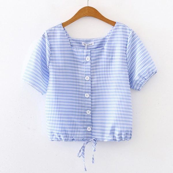

women's blouses & shirts elegant women shirt blouse french retro square neck short sleeve casual button summer blusas mujer de moda, White