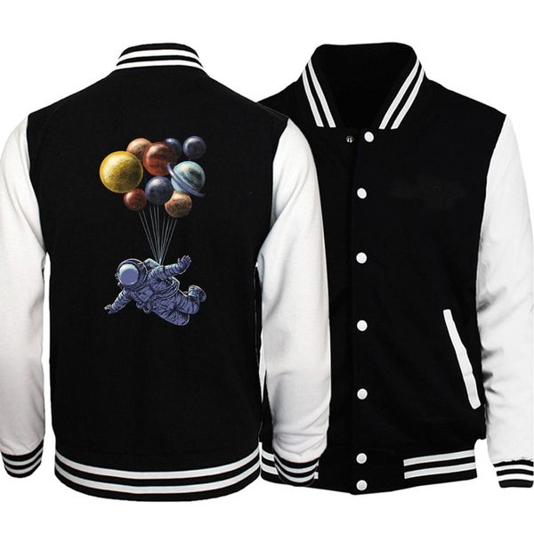 

astronaut space travel male baseball uniform hip hop jacket autumn tracksuits planet balloon print men's streetwear, Black;brown