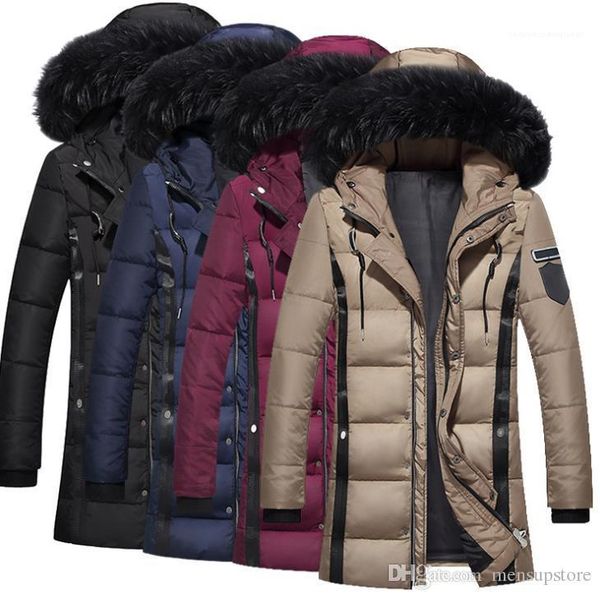 

warm windbreaker hooed long solid down jackets winter men thick fur designer coats, Black