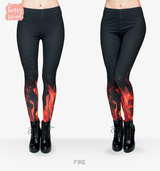

россии марка стиль леггинсы огонь печать flame punk женщины legging эластичный брюки повседневные брюки женские леггинсы, Black