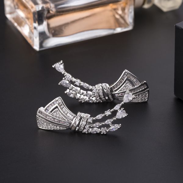 

europeans and americans exaggerated temperament sweet bowknot flash drill zircon s925 silver needle earrings earrings factory wholesale, Golden;silver