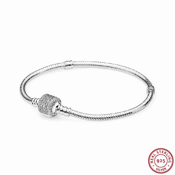 

authentic 925 sterling silver signature barrel clasp charm bracelets for women jewelry with dazzling clear cz wholesale flb017, Golden;silver