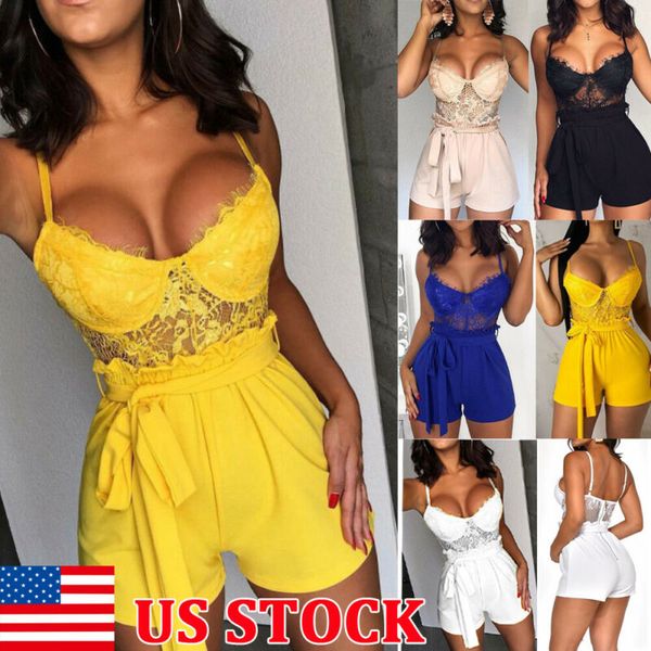 

new women summer lace decoration v-neck sleeveless slim solid jumpsuit ladies casual party clubwear jumpsuit fashion, Black;white