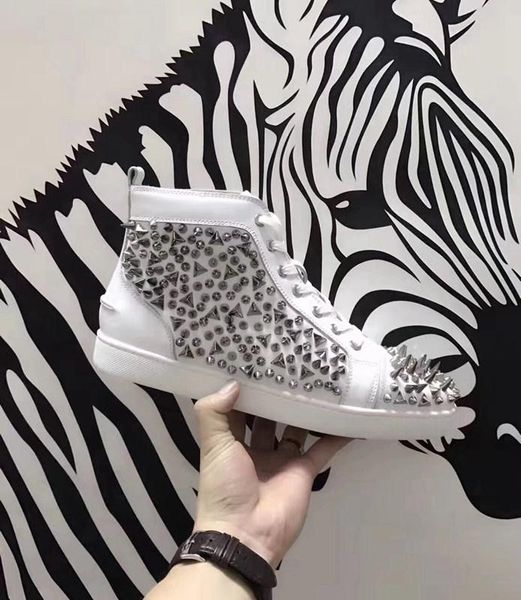 

luxury designer sneakers classical designers shoes red bottom luxury shoes fashion brand studded spikes flat luxury shoe 7 colors cs09, Black