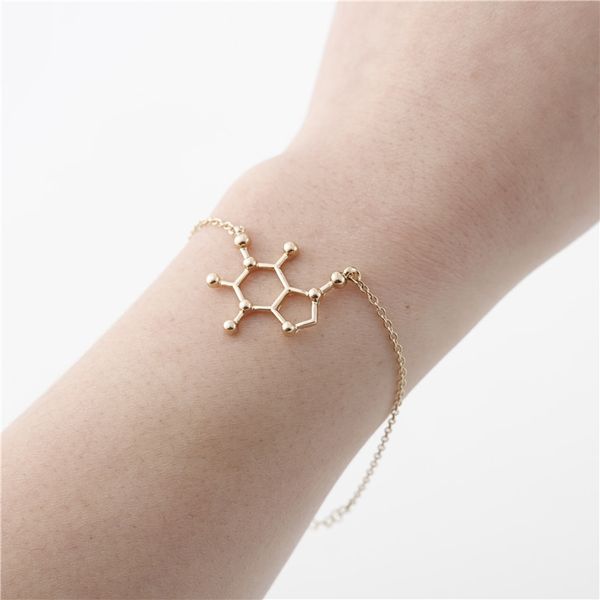 1 Hexagon Café Molécula Química Física Bio Cadeia Pulseira Ciência Estrutura Ciência Cuidados Geometria Polígono Gene Gene Sorte Mulher Homens Homens Presentes Jóias