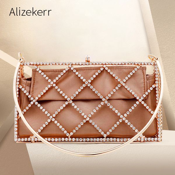 

luxury rhinestone evening bag women handmade hollow out diamond handbag ladies personality metal cage dinner purse wedding party