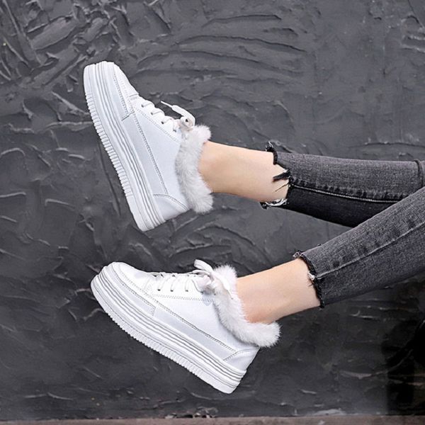 

women's shoes small white shoes women's thick bottom plus velvet sponge bottom casual wool leather, Black