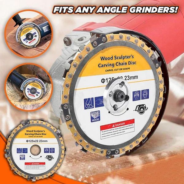 

wood carving angle grinder disc 5" 125mm 9 tooth chain saw wheel cutting disc woodworking grinding shaping chain