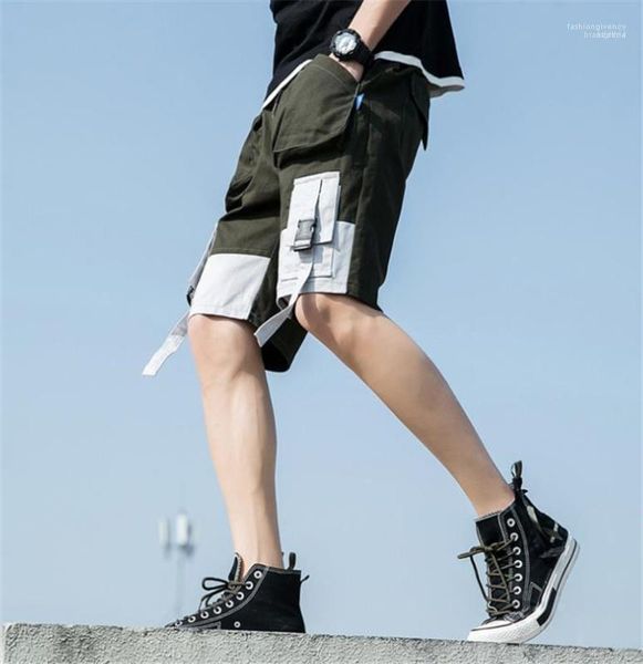 

length shorts solid color hiphop clothes mens summer cargo shorts casual loose pockets designer half, White;black