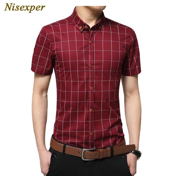 

good quality 2019 new summer fashion brand clothing short sleeve men shirt casual plaid shirt slim fit cotton social shirts 5xl, White;black