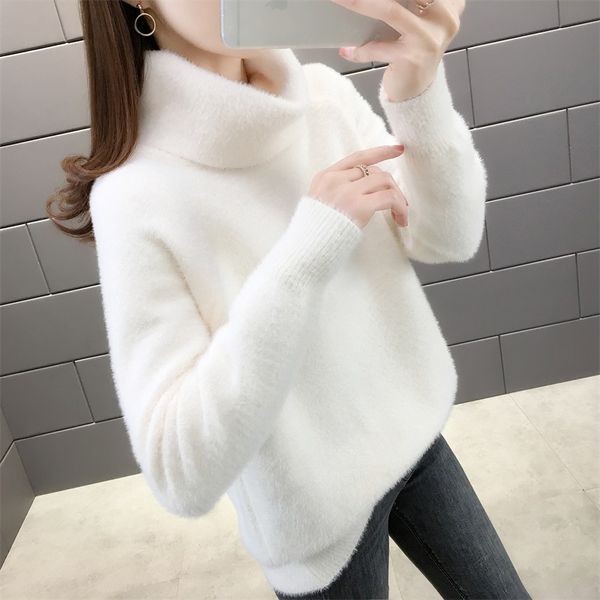 

5910 (winter had upstairs 3) new large lapel knitted mink raglan sleeve of 59 women's sweaters, White;black