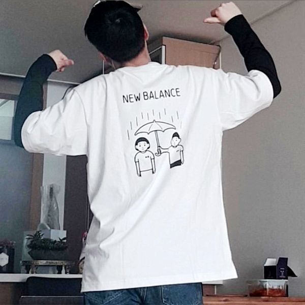 

2019nb loose short-sleeved t- pullover shirt men's and women's cotton pullover round collar shirt printed slim short-sleeved t-shi, White