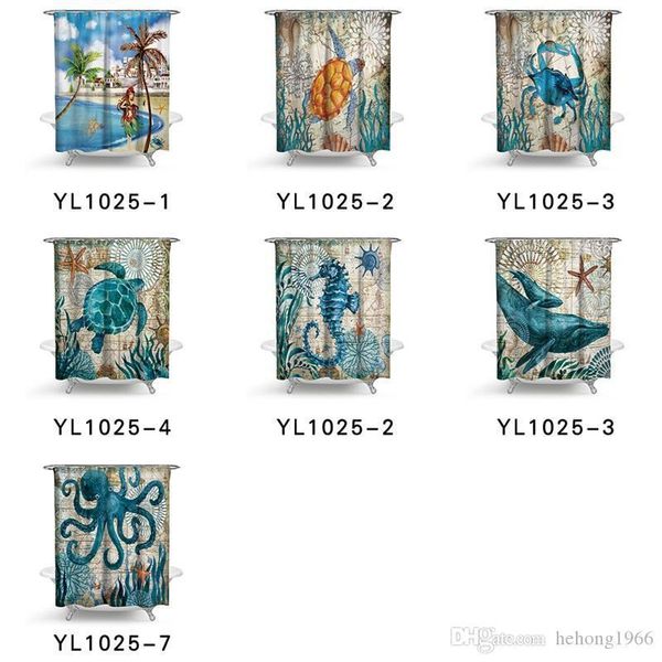 

green turtle shower curtain marine animal polyester fabric printing waterproof mildew resistant curtains with hook bath accessories 35ll2 bb