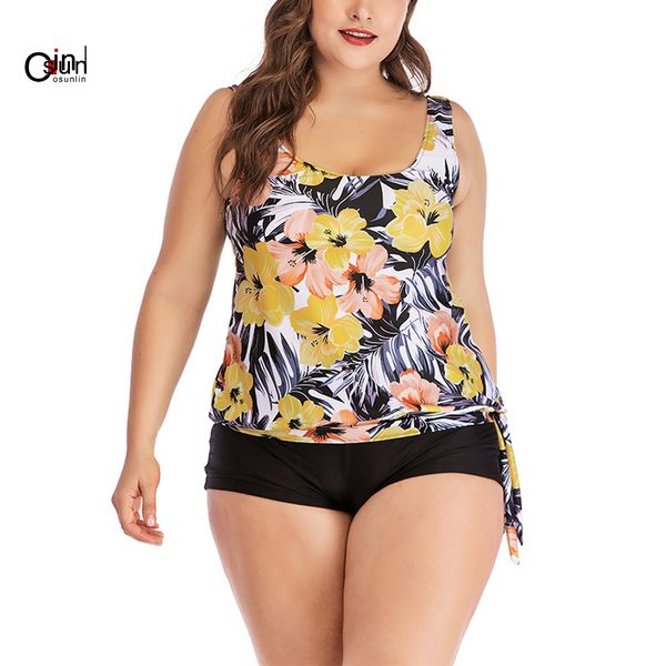 

osunlin 2019 swimwear two piece set women plus size split bathing suits +shorts beachwear female l-5xl ropa de playa, White