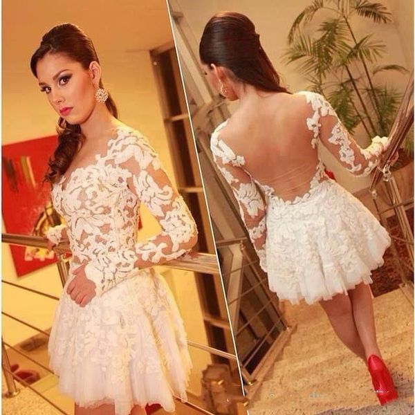 

a-line lace long sleeve sheer back mini homecoming dresses girls formal vestidos party gown cocktail robes de soirÃ©e, Blue;pink