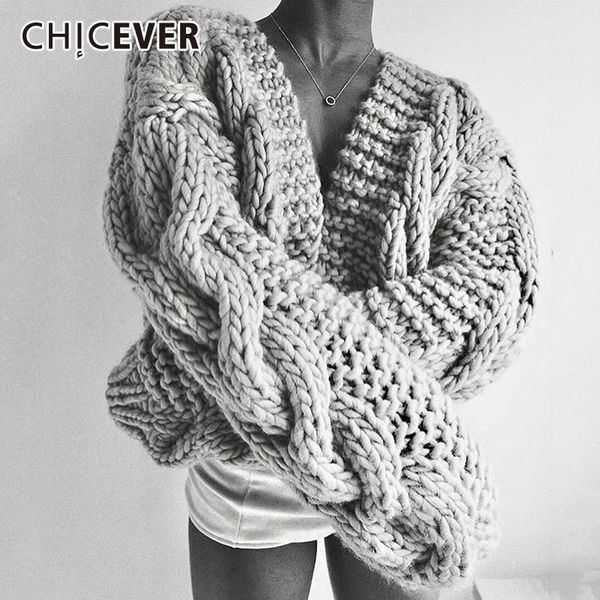 

chicever autumn sweater female cardigan long sleeve black casual loose sweaters for women fashion clothing new 2019, White