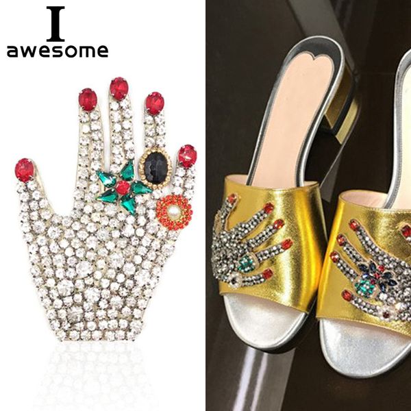 

1pcs beautiful palm bridal wedding party shoes accessories high heels shoes diy manual rhinestone shoe decorations 11*7.8cm, Black