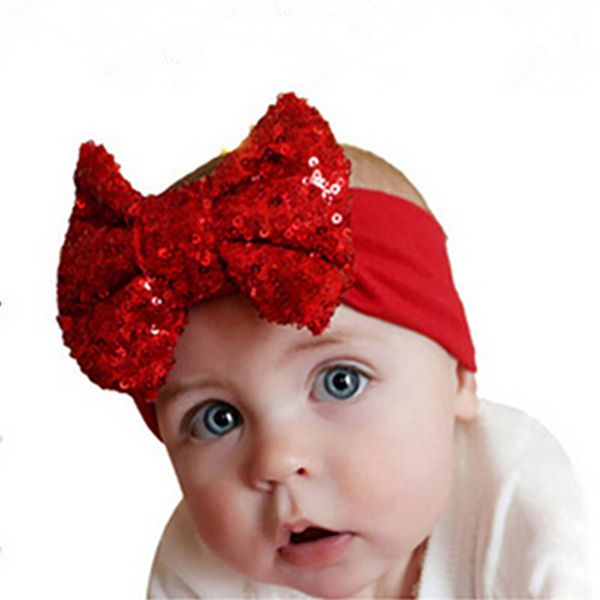 

selling lovely kids girls sequins bowknot bow headband baby hairband bow head wraps hair accessories headwear for girls, Slivery;white