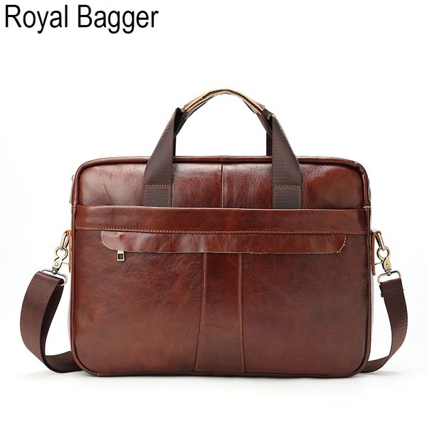 

royal bagger lapbriefcase handbag for men genuine cow leather retro business big shoulder bag casual high capacity outdoor