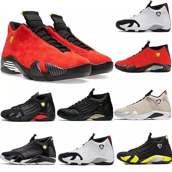 

new 14 14s mens basketball shoes desert sand dmp last sindiglo thunder red suede oxidized candy cane men sports sneakers designer