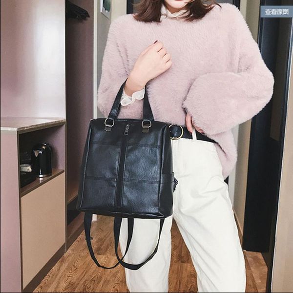 

stitching medium pull three-purpose female bag backpack 3 in 1 pu leather zipper female casual women backpack