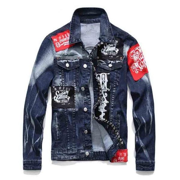 

hip hop fashion printed jeans jacket men skull print cotton casual streetwear autumn denim jacket coat for men size m-3xl, Black;brown