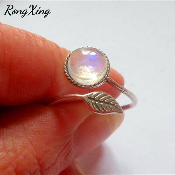 

rongxing античное серебро цвет листьев открытие регулируемый лунный камень кольца для женщин boho ювелирные изделия винтажная мода обручальн, Silver