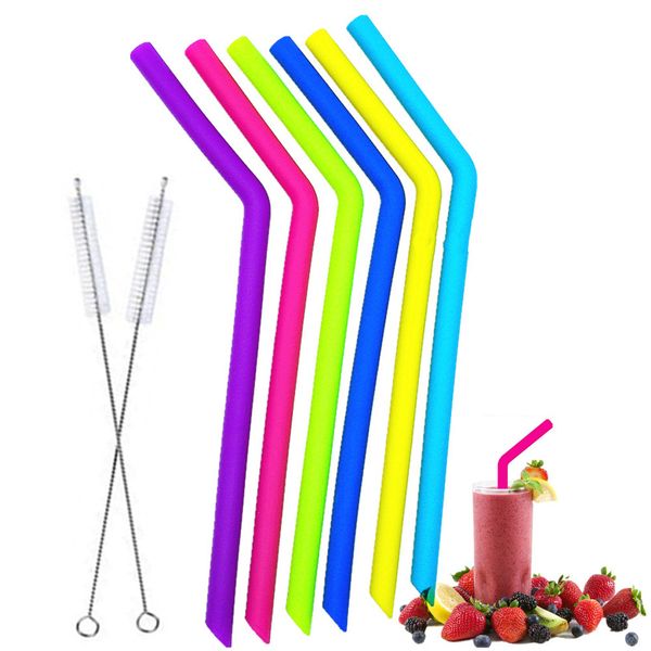

12pcs reusable silicone flexible bend straws with cleaning brushes new arrival new l4