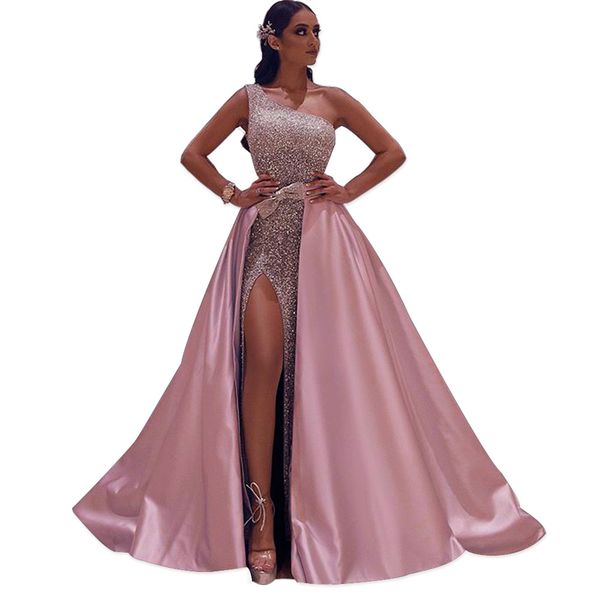 

2020 cross-border spring and summer one-shoulder sleeveless bronzing sequins mopping the long group evening dress, White;black