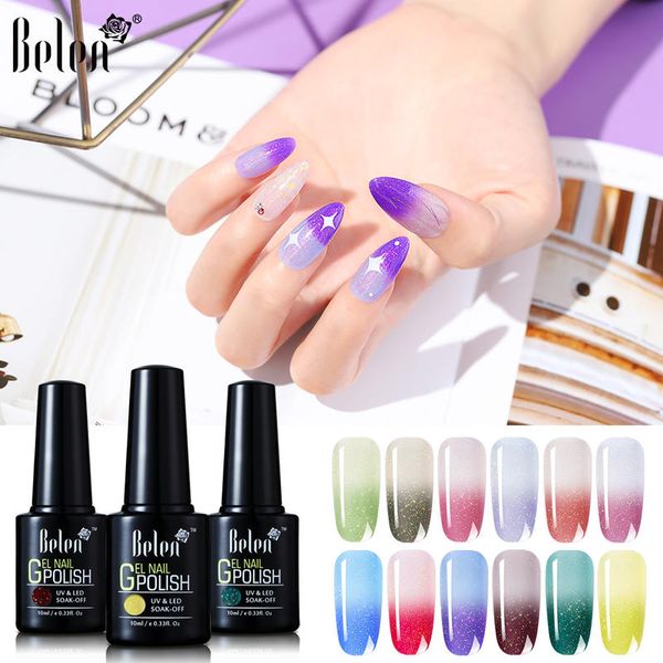 

belen 10ml neon color-changing gel nail polish thermal glitter soak off uv gel polish holographic varnish gel nail art lacquer, Red;pink