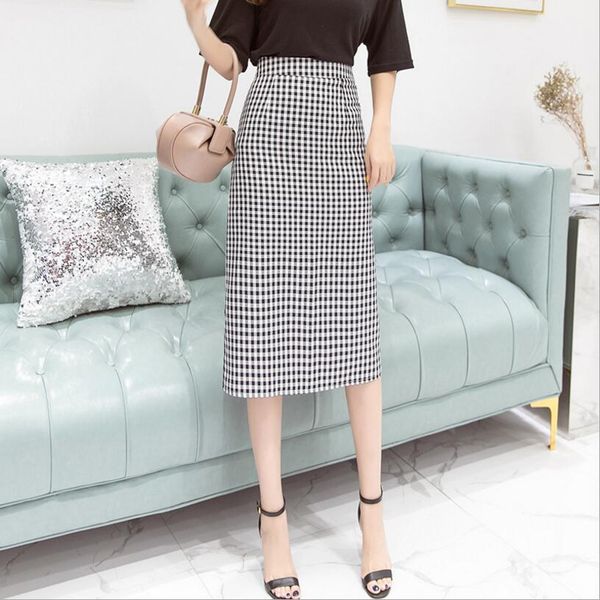 

skirts 2021 spring summer women skirt high waist mid long female vintage black white plaid