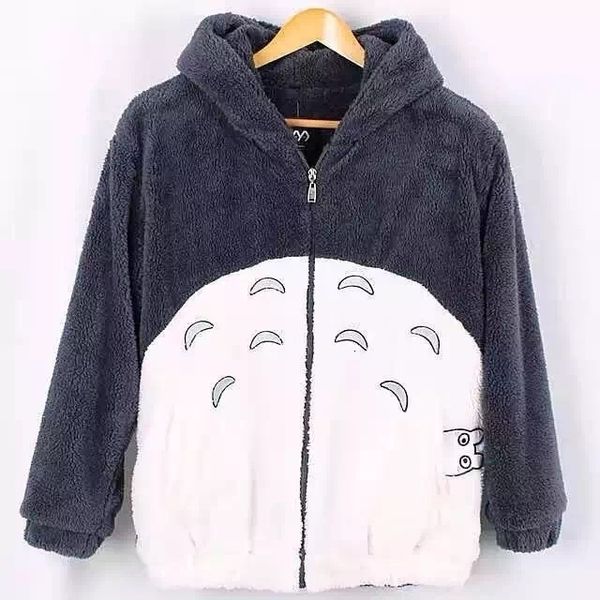 

womens hoodies woman clothes new totoro autumn winter sweatshirt kawaii coat cosplay fleece cardigan ears harajuku cute jackets christmas, Black
