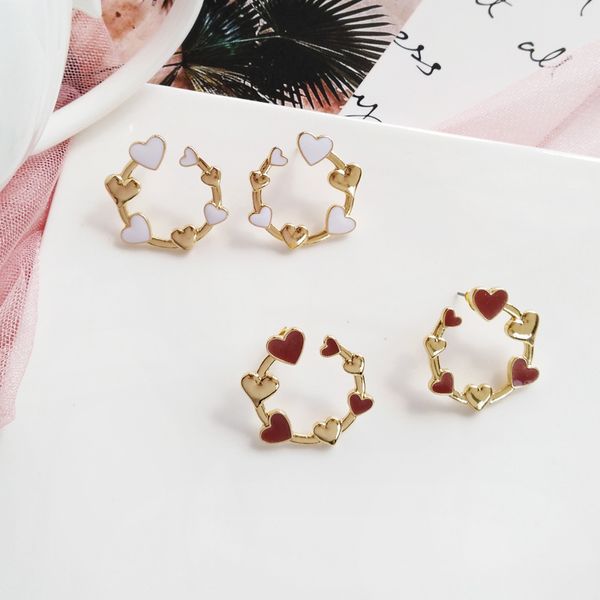 

cute red heart clip earrings without piercing hollowed out connected hearts slice clip on earrings no ears hole, Silver