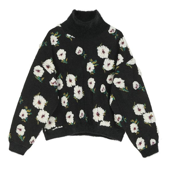 

шаблон большого размера вязание свитера сыпучие fit водолазка с длинным рукавом женщины пуловеры новая мода tide весна 2020 v537, White;black