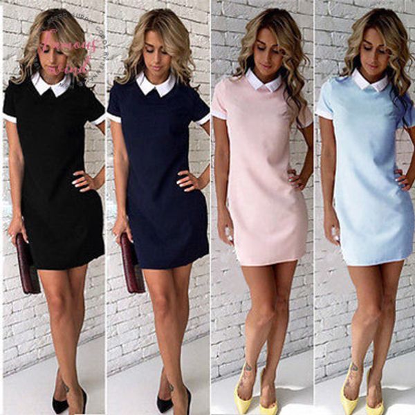 

new polyester spring office work ol wine red a line dress fashion summer short sleeve casual vintage party mini dress vestidos, Black;gray