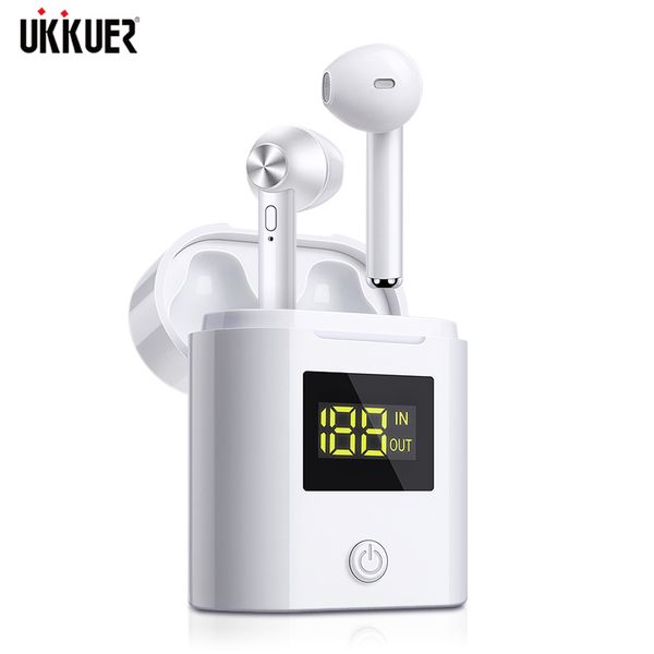 

d019 v5.0 bluetooth earphone hd stereo wireless headphones sport bass headset with led power display charger case for all phone